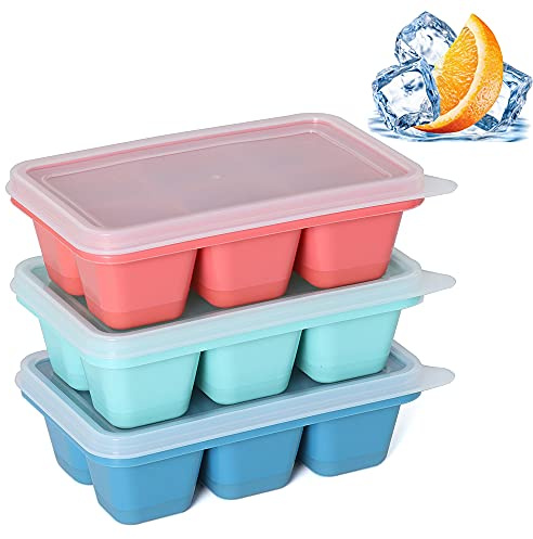 Ice Cube Trays for Freezer 3 Pack - Mini Ice Cube Trays with Lid & Easy-Release Silicone Bottom, Stackable Small Ice Cube Molds for Mini Fridge/Travel/Dorm Freezer