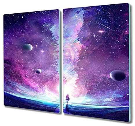 Coloray Herdabdeckplatte 2x30x52cm Schneidebrett Kochplattenabdeckung Küchenbrett Hackbrett - Nachthimmel Sterne Universum