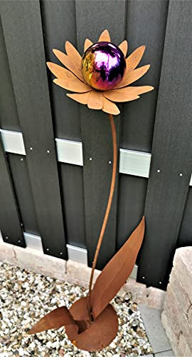 Jürgen Bocker Gartenambiente Skulptur Blume Palermo Corten 120 cm Kugel Edelstahl Rainbow poliert Cortenstahl Dekoration Garten