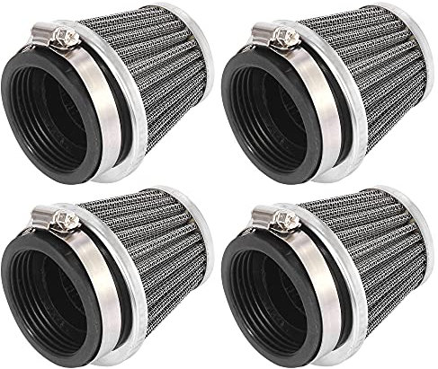 Motoforti Filtro dell'aria per moto, universale, 50 mm, 4 pezzi, rotondo, affusolato, nero