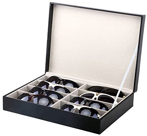 Brillenbox Brillen Display Brillenkoffer, Schwarz 8 Slots Brillen Sunglass Aufbewahrungsbox Lesebrille Halter Vitrine Brillen Organizer-Kollektor mit Deckel Brillenaufbewahrung Sonnenbrillen Aufbewahr