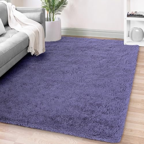 FVVRAX 120x180cm Lavender Purple Shaggy Rug - Soft Fluffy Area Rug for Living Room & Bedroom, Non-Slip Plush Carpet for Kids, Nursery, Dorm, Machine Washable Large Floor Mat