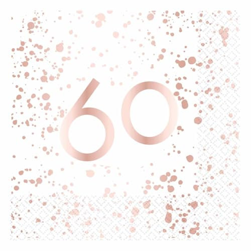 amscan 9913904 Rose Gold 60th Birthday Party Luncheon Napkins, 16 Pack, 33 cm