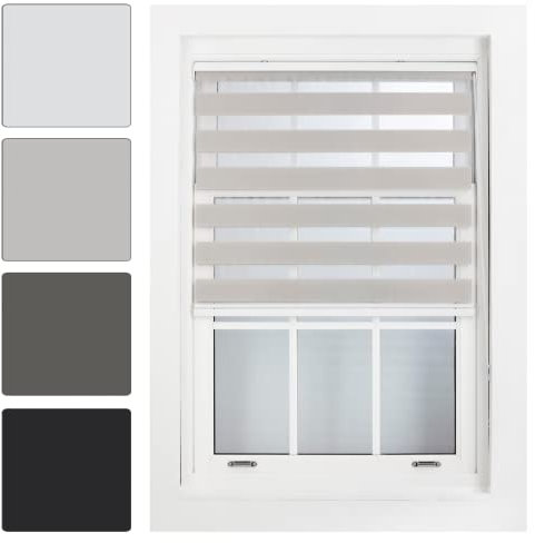 FURNISHED Day and Night Roller Blinds - Zebra Blind Dim or Translucent Vision Roller Shades for Windows and Doors - Dual Layer Fabric, Grey, 60W x 165H cm