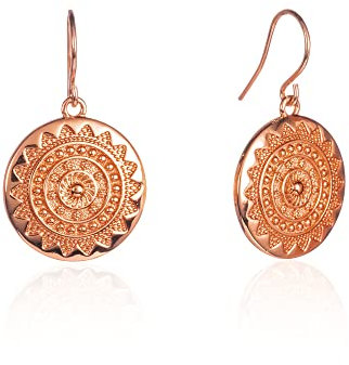 Zavana Runde Scheiben Mandala Ohrringe in Roségold, Hängende Ohrringe mit Mandalascheibe, Niedliche Ohrringe für Damen und Mädchen mit glänzenden Mandala-Charme, Qualität Modeschmuck für Frauen.