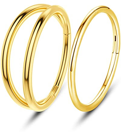 OUFER 16G 2pcs Helix Piercings Gold Chirurgenstahl Conch Piercing Ring Rook Tragus Daith Clicker Cartilage Earring Hoop Knorpel Ohrring Ohrpiercing Nasenring Körperschmuck 8 mm