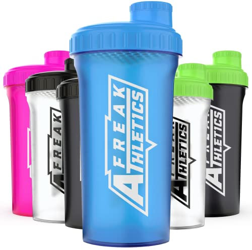Freak Athletics - Shaker per proteine, 700 ml, senza BPA, con coperchio blu trasparente