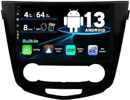 SXAUTO Android 13 Autoradio para Nissan Qashqai J11 X-Trail Rouge (2014-2018) - 4G+64G - Built-in DSP+Carplay+Android Auto - Gratis Cámara Mic - Dab Fast-Boot 4G WiFi Volante 360-Cámara -10.1” 2 DIN