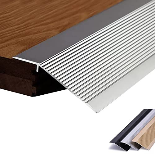 HAIXHX 4 Inch Wide Threshold Floor Transition Strips, Metal Carpet Trim Transition Strip for Front Door Uneven Floors Doorways Easy to Install (Color : Silver, Size : Length 90cm/35in)