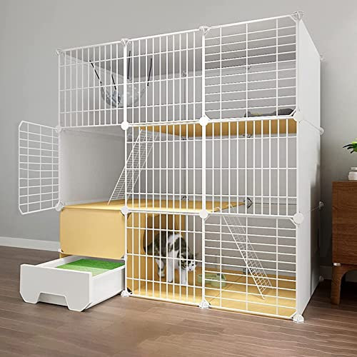 Katzengehege Indoor mit Dach xxl Kleintierkäfig Metall Katzenkäfig für Zuhause mit Katzentoilette, Zusammenklappbarer Haustierkäfig für Katzen (schwarz/weiß) ( Color : White , Size : 111*49*111cm(2) )