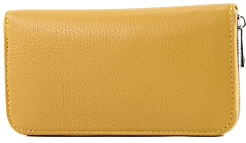 modamoda de - Silber-P02 Portefeuille pour femme en cuir véritable long, jaune moutarde, s, Format long
