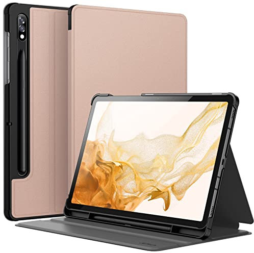 JETech Coque pour Samsung Galaxy Tab S8 2022/S7 2020 11 Pouces avec S Pen Porte-Stylet, Fine Folio Protecteur Tablette Housse Étui, Multi-Angle Affichage (Or Rose)