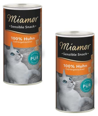 Miamor Sensible Snack Huhn Pur | Doppelpack | 2 x 30g | Katzensnack aus Hühnerbrustfilet | Einzelfuttermittel auch für empfindliche Katzen und bei Allergien | Als Belohnung