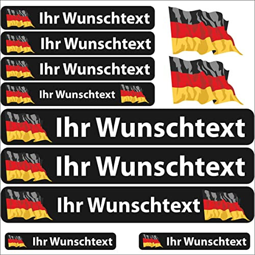 INDIGOS UG Fahrrad Aufkleber Deutschland - 13 Fahnenaufkleber wehend - Sticker selbst gestalten - Autoaufkleber- Motorrad - Namensaufkleber wasserfest personalisiert - Wunschtext