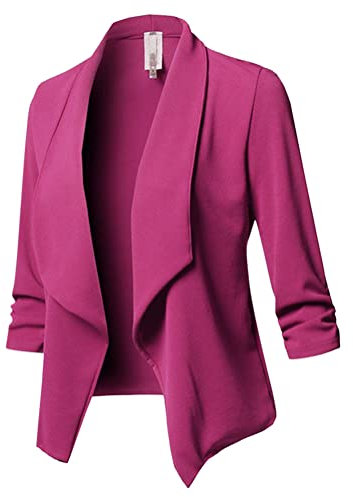 ORANDESIGNE Blazer Donna Elegante Cerimonia Curvy Giacca Leggera Ufficio Moda Casual Cappotto Corto Primavera Business Cardigan da Lavoro Slim Tailleur Giacche da Abito Rosso Rosa L