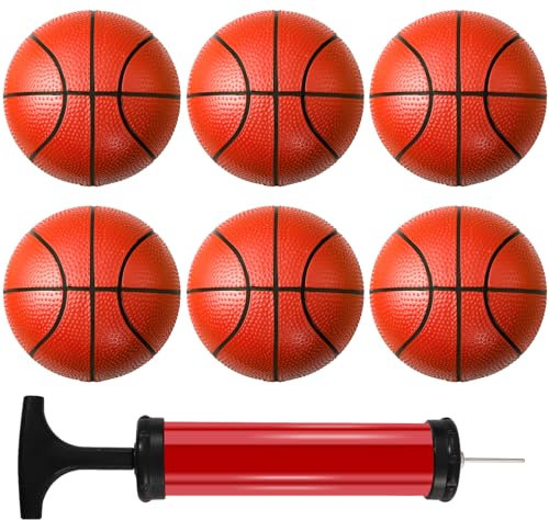 JEFHOMKIT 6 Stück Mini Basketball,15cm Mini Aufblasbare Basketball,Gummi Basketball Klein mit 6 Bälle und 1 Ballpumpe,Kleiner Basketball für Kinder,Erwachsene,Indoor,Outdoor