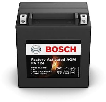 Bosch FA124 - Batería para Motocicletas AGM - 12V 230A 14Ah - Adecuada para motocicletas, motos de enduro, scooters, quads, motos de agua - Compatible M6021, M6022, BTX16-BS, BTX16