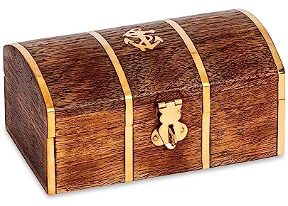 NKlaus Maritimes Schatztruhe Echtholz und Messing 14 x 8cm Schatzkiste Schatzbox 14621