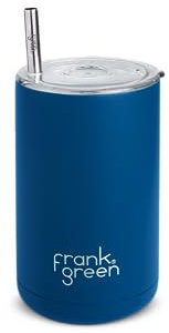 frank green Reusable Iced Coffee Cup with Straw, 3-in-1 Insulated Drink Holder with Double Wall Vacuum, Ceramic Lined Tumbler with Straw and Lid - Deep Ocean 15oz/425ml