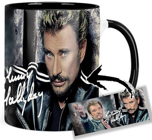 Johnny Hallyday Tasse Ceramique Intérieure et Poignée Noire Mug