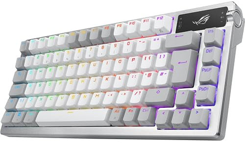 ASUS ROG Azoth 75% Wireless DIY Custom Gaming Keyboard, OLED display, Gasket-Mount, Three-Layer Dampening, Hot-Swappable ROG NX Snow Switches & Keyboard Stabilizers, PBT Keycaps, RGB, UK Layout, White