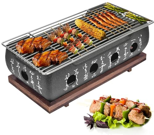 Jauarta Japanese Style BBQ Grill Stove Charcoal Barbecue Stove Rectangle Calligraphy Quick Heating Aluminium Alloy Wire Grill Base for Camping (XL)
