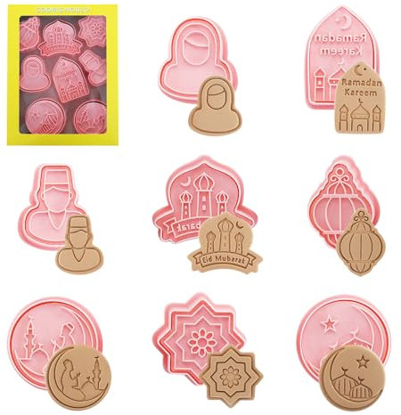 8 Stück Eid Mubarak Ausstechformen,Ramadan Ausstechformen,Keksstecher Eid Mubarak,Keksausstecher Ramadan,Plätzchen Ausstecher 3D,Ramadan Keksausstecher,Muslimische Ausstechformen (Ramadan-C)