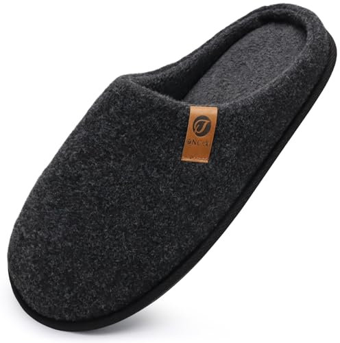 ONCAI Pantofole da Uomo Invernali, Comoda Memory Foam Calde Scarpe da Casa in Lana Con Suola Antiscivolo Taglia Puro Nero 44