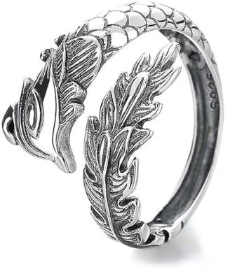 Lllunimon Phönix Ring 925 Sterling Silber Wickelringe Phoenix Fengshui Ringe Punk Retro Schmuck Geschenke für Frauen Männer Glück