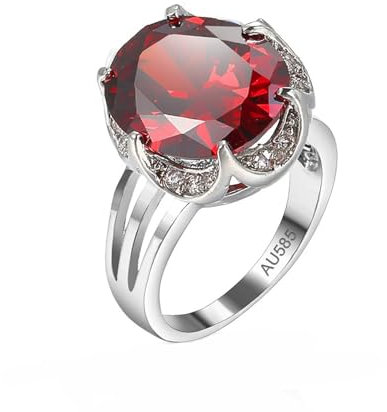 AMDXD 14K Au585 Weißgold Antragsring, 6 Klaue Labor Erstellt Rubin Eheringe Trauringe Rot, Gold 585 Moissanit Freundschaftsringe Trauringe Echt Goldschmuck, Gr.53 (16.9)
