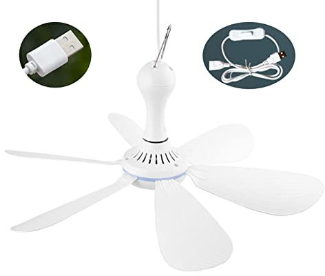 APASTTCA Ventilatore da campeggio Ventilatore sospeso 5W USB Ventilatore da tetto Ventilatore da tetto Gazebo Ventilatore da soffitto con ventilatore da tenda a 6 pale per l'estate calda