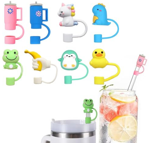 Amacoam 8 Stück Tiere Stroh Abdeckung Silikon Strohhalm Abdeckung für Stanley Cup, Silikon Strohhalm Topper Kompatibel mit Stanley Cups Tumbler 40/30 Oz, Strohhalmabdeckungen für alle 10MM Strohhalme