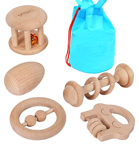 TOWO Maracas en Bois Musicales pour Bébé – Jouet en Bois Pur pour la Préhension et la Dentition, Jouet Sensoriel pour Bébé à Secouer. Instrument de Musique pour Bébé, Cadeau de Naissance.