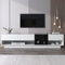 KOMHTOM Meuble TV Bas avec 3 tiroirs et étagères de Rangement Ouvertes Meuble télé, Meuble TV Blanc pour Salon et Chambre à Coucher