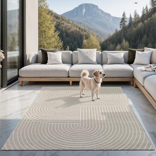 the carpet Santo Plus - Hochwertiger Outdoor Teppich, Passend für Wohnzimmer, Schlafzimmer und Terrasse, Wetterfest, langlebig und pflegeleicht, Beige, 80 x 150 cm