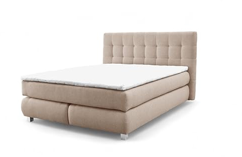 FURNISTAR Echtes Boxspringbett Blake mit Pocketmatratze und Bonellmatratze Familienbett mit Topper und Taschenmatratze Bett mit 2 Matratzen Polsterbett Schlafzimmer (200x200, Beige)