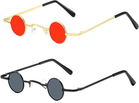 EHDWXVZM 2 Paar Retro-Prinzenbrillen, Kleine Runde Sonnenbrillen, Trendige Sonnenbrillen, Streetstyle-Sonnenbrillen, Personalisierte Hip-Hop-Brillen, Party-Outfits, Party-Foto-Requisiten