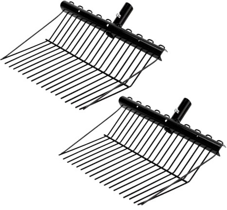 KCGANI 2 Pcs Metal Fork Head Manure Fork Replacement Head, 18 Tines Pitchfork Head with Screws and Nuts, Horse Manure Rake Bulk with Angled Tines for Picking up Horse Stall Manure Garden Grass Hay
