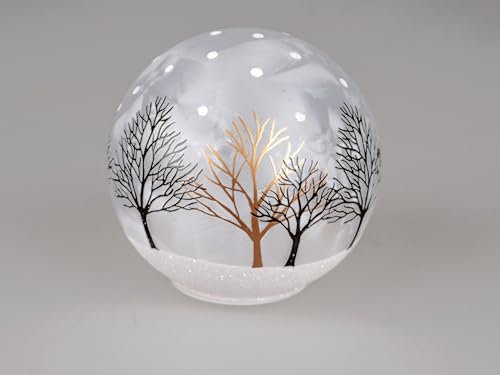 Formano Dekokugel aus mattem Glas mit handbemaltem Winterdekor LED Licht und Timer Durchmesser 15 cm