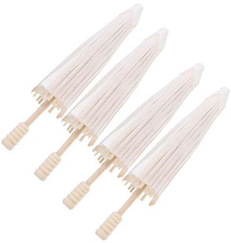 GALPADA 4 Piezas Sombrilla Blanca Sombrillas Pequeñas Para Manualidades Paraguas Sombrillas Blancas Sombrilla Ultravioleta Sombrilla De Novia Childs Umbrella Sombrilla De Patio De Madera