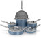 Ninja NeverStick Ceramic Pro 11-Piece Cookware Set, Non-Stick Pots and Pans, Glass Lids, Ceramic Coated, Stainless Steel, Stove to Oven Safe, All Stovetops, Induction Compatible, Blue, CW39011BM