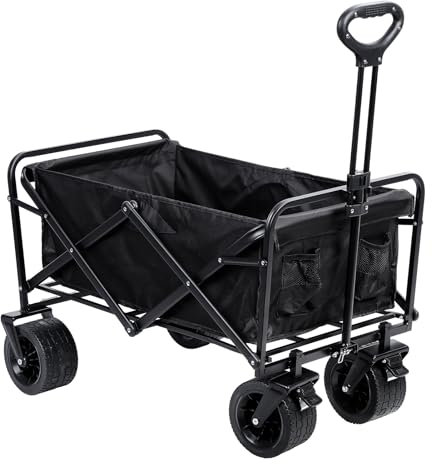 joukares Faltbarer Campingwagen, Klappbarer Handwagen mit verstellbarem Griff, Breiten Rädern & Seitentaschen, Zusammenklappbarer Bollerwagen für Outdoor-Aktivitäten und Picknick 1 Satz