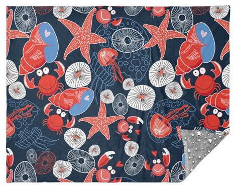 FRODOTGV Krabben, Seastars, Quallen, Muschel-Überwurf, Decken für Sofas und Sofas, große, gemütliche Decke, Wohnzimmerdecken, 127 x 178 cm, Teenager-Mädchen-Überwurfdecke