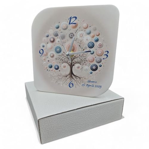 oggettando Personalisierbare Uhr mit Baum des Lebens, in Geschenkbox, nützlich für Hochzeit, Geburt, Taufe, Kommunion, Abschlussfeier, Firmung, 18, 25 und 50 Jahre, Jubiläen (Kaleidoskop cm 12x12)