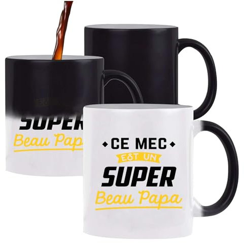 Tasse Magique Un Super Beau Papa | Mug qui change couleur avec la chaleur | Idée Cadeau Beau Père Humour Original Noël Anniversaire Famille Amour Fête des Pères