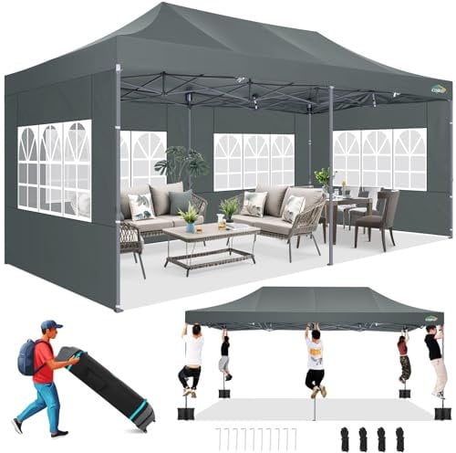 COBIZI 3x6m Pop-up Pavillon Robust mit 6 Seitenwänden, Einfach aufzubauendes Partyzelt für Outdoor-Veranstaltungen, 100% Wasserdichtes, 3-Fach höhenverstellbar mit Transporttasche auf Rädern, Grau