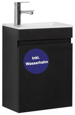 Kometmöbel Gäste-WC Waschtisch Set 40 cm Badmöbel Vormontiert Klein Waschbecken mit Unterschrank (Schwarz (mit Wasserhahn Chrom))
