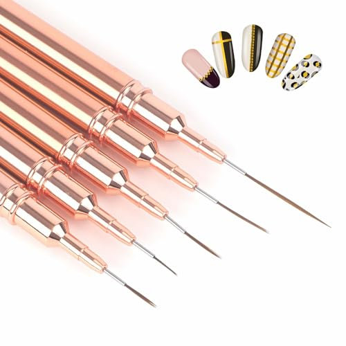 lasuroa 5pcs Nail Art Liner Brushes, Fine Nail Art Pens Thin Detail Fingernails Drawing Tool Long Line Painting Striping Brushes for Gel Polish Nails Design, Size 7/9/11/15/25mm
