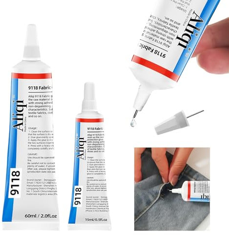 Omeblos Fabric Glue,Fabric Glue for Clothes,15ml & 60ml for All Fabrics Clothes Patches Hemming Repairs Leather Craft Upholstery Material Textile Felt Badges No Sew Permanent Bond Fabric Adhesive 2Pcs