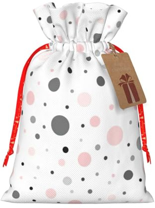 Rose Gris Blanc Moderne Motif à Pois Impression Mode Sac Léger Cordon Pochette avec Étiquette Kraft pour Noël Halloween